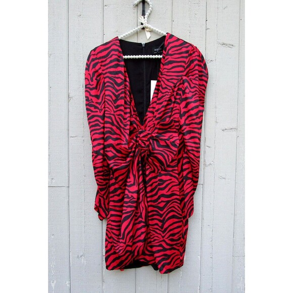 REVOLVE BARDOT Long Sleeve RED BLACK Zebra Print MINI DRESS Large 8-10 - Picture 3 of 5